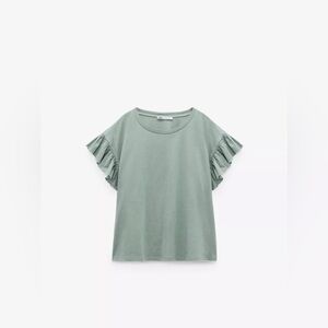 Zara Sage Green Ruffle Sleeve Top